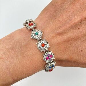 Vintage studded colorful silver link bracelet